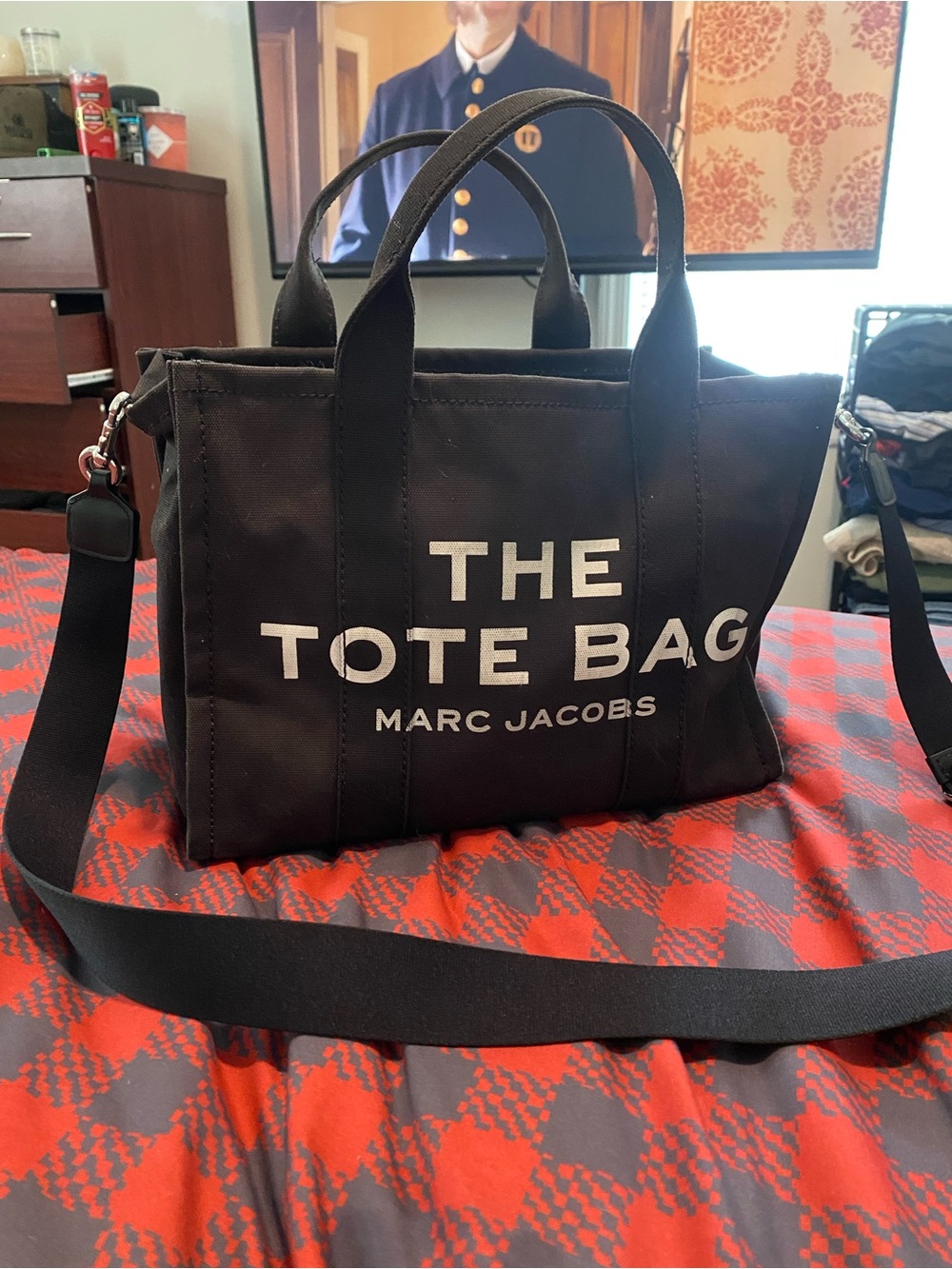 Marc Jacobs medium Black Canvas The Tote Bag with White Logo